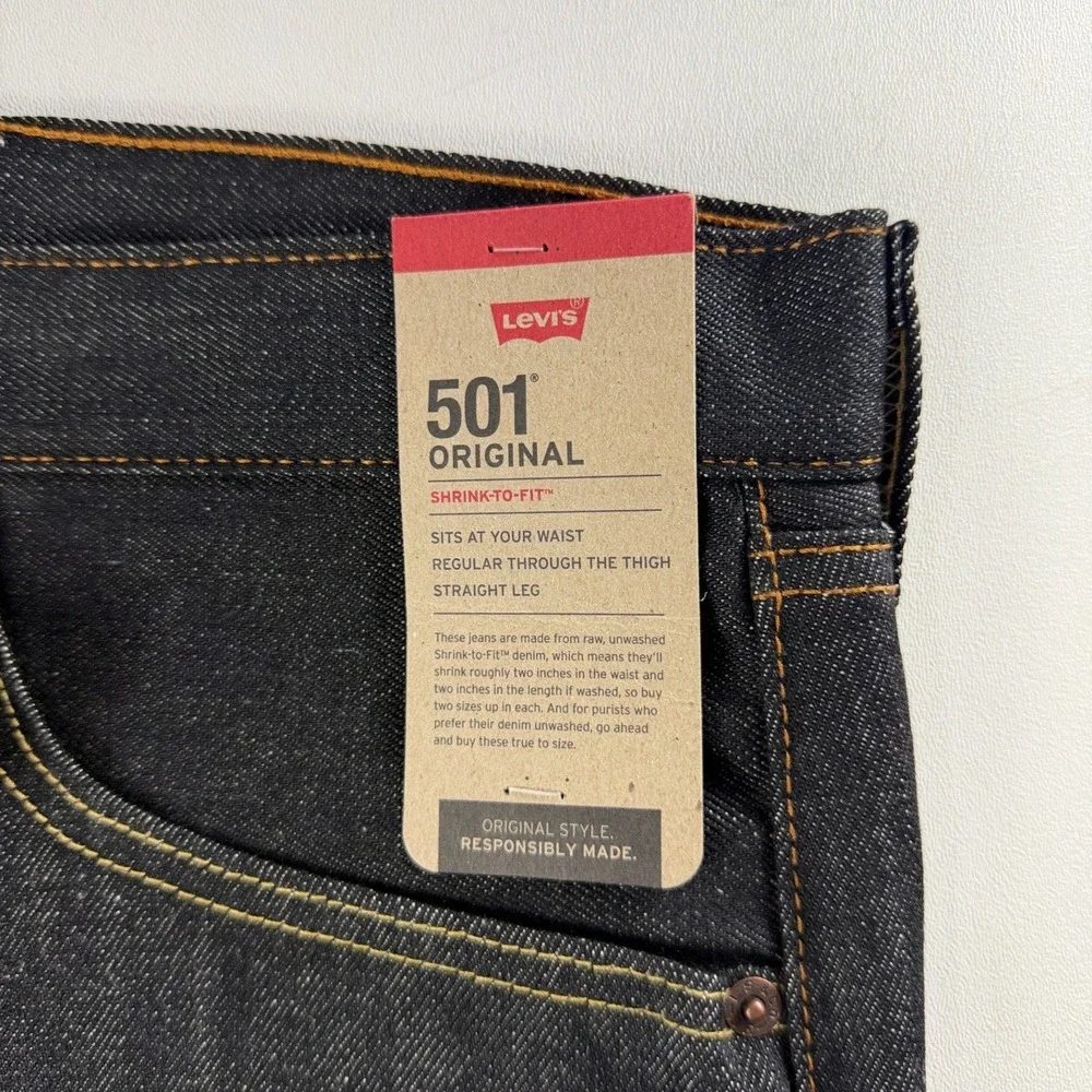 Levis 501 Original Shrink-to-Fit Jeans Mens 48x32 Big & Tall Rigid Indigo NWT